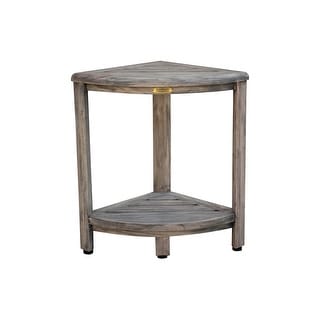 CoastalVogue Snazzy Corner Natural Teak Wood shower & Bathroom shaving shelf in an Antique Gray Finish 18-inch Height 12-Radius
