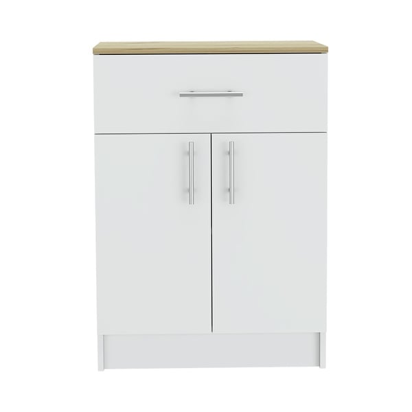 1-Drawer Rectangle Pantry Cabinet White and Light Oak
