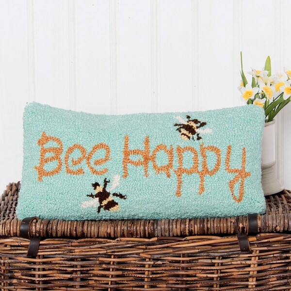 Bee Happy Hooked 10x20 Decorative Accent Throw Pillow