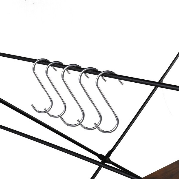 Multifunction Wooden Kitchen Shelf with 4 Little Hooks, Adjustable Leg Pads Baker's Rack 4 Tier Shelves