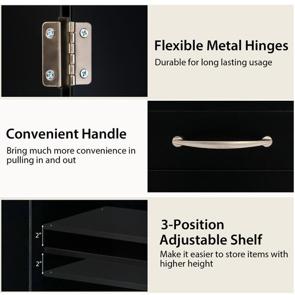 Buffet Storage Cabinet with 2-Door Cabinet and 2 Drawers-Black - 43.5'' x 16'' x 31''(L x W x H)