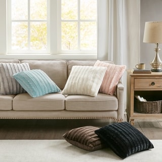 Silver Orchid La Plante Faux Fur Square Throw Pillow