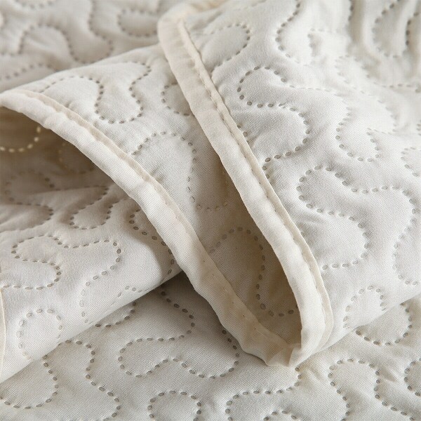 3 Piece Quilt Set Ultra Soft Elegant Embroidered Queen White Coin