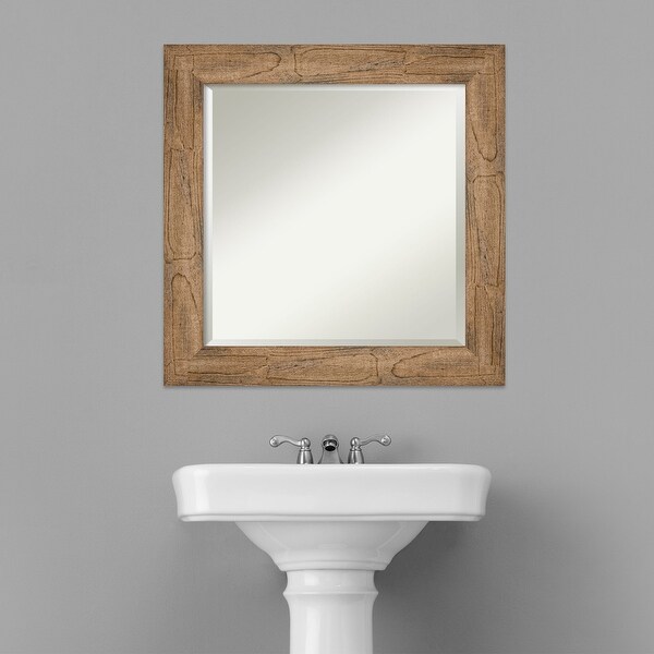 Beveled Wood Bathroom Wall Mirror - Owl Brown Frame