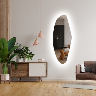 Asymmetrical Mirror, Decorative Wall Mirror with LED - White - 20x51