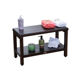 DecoTeak Eleganto 30" Extended Length Solid Teak Shower Bench with shelf - WoodLand Brown Finish