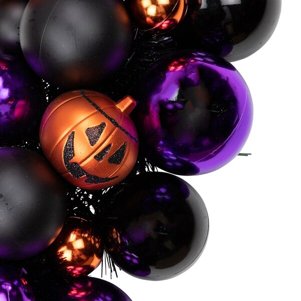Jack-O-Lantern Shatterproof Ball Ornament Halloween Wreath - 24-Inch Unlit