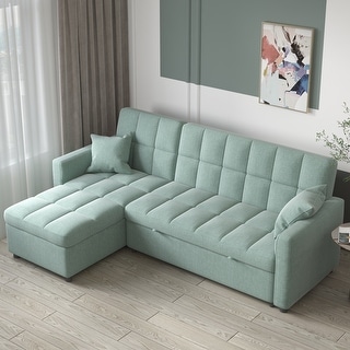 82'' Wide Sectional Couch Pull-Out Sofa Bed with Storage Chaise