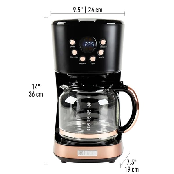 Haden Heritage 12 Cup Programmable Retro Coffee Maker Machine, Black/Copper - Black - 6.89