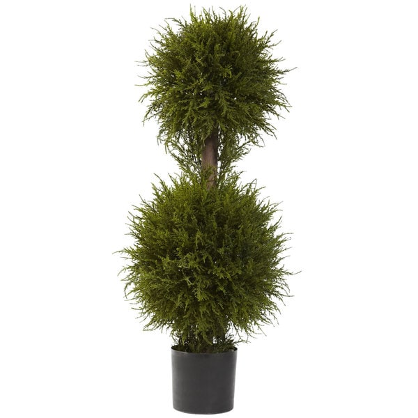 40-Inch Cedar Double Ball Topiary w/Lights - Green
