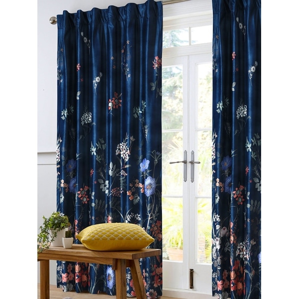 Amal Floral Printed Velvet Room Darkening Window Curtains - 2 Panels