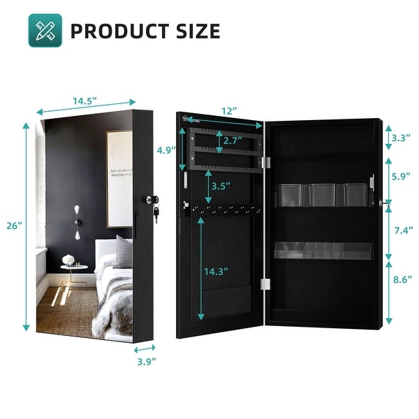 Jewelry Cabinet Armoire Wall Mounted Lockable with Mirror Storage Organizer