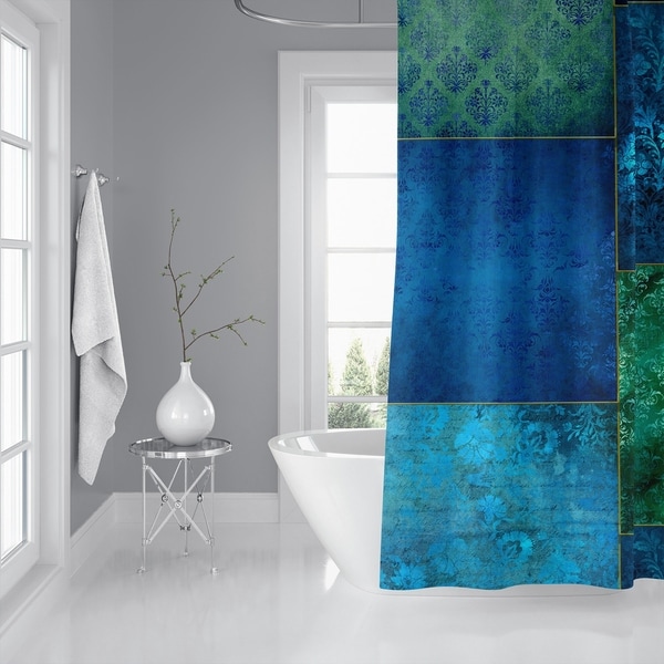 ECLECTIC BOHEMIAN PATCHWORK BLUE and GREEN Shower Curtain by Kavka Designs
