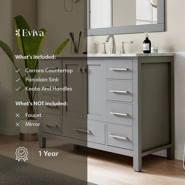 Eviva Aberdeen 42" Gray Transitional Bathroom Vanity w/ White Carrara Top