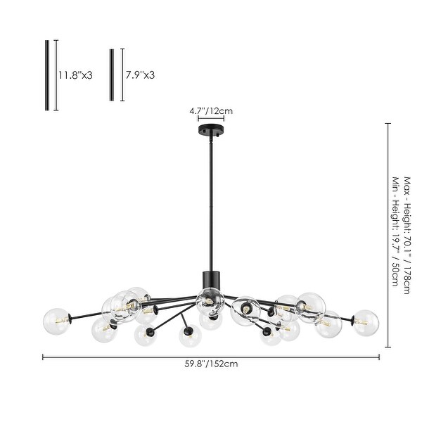 Signorelli Black/ Brass Sputnik Branch Atomic Cluster Bubble Chandelier with Clear Glass Globe Bubble for Living/Dining Room