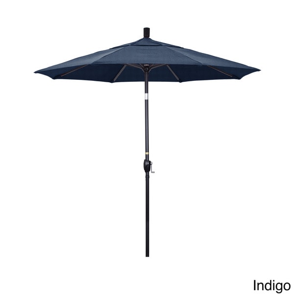 California Umbrella 7.5' Rd. Aluminum Patio Umbrella, Crank Lift with Push Button Tilt, Black Finish, Sunbrella Fabric