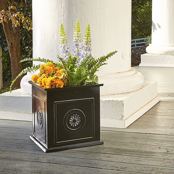 Southern Patio CMX-042426 Colony 16 Inch Square Resin Outdoor Planter Urn, Black - 15.43