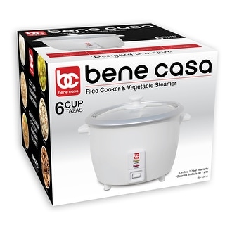 6 Cup Bene Casa Rice Cooker with glass lid, dishwasher safe rice cooker with auto cut off,