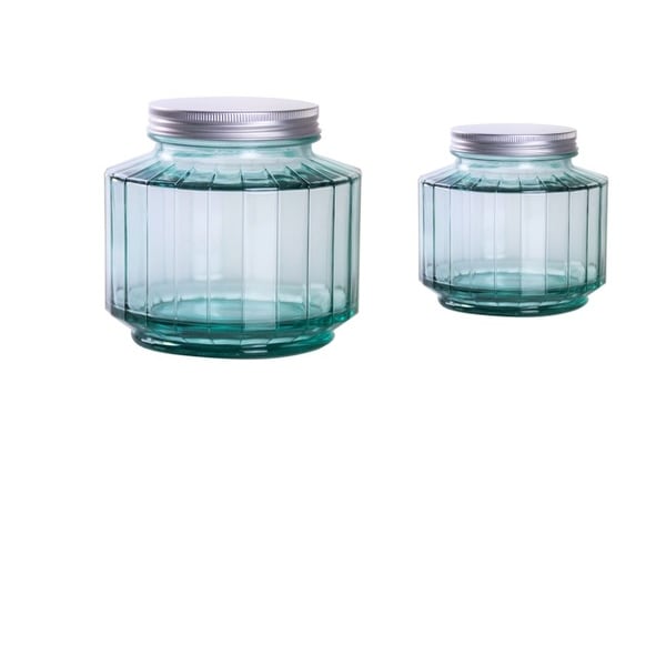 French Home Recycled Glass Set of a 10 oz. and 33 oz. Storage Jar - Silver