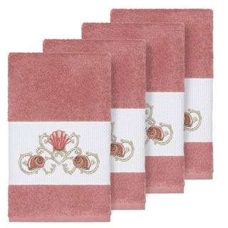 Authentic Hotel and Spa Turkish Cotton Shells Embroidered Tea Rose 4-piece Hand Towel Set