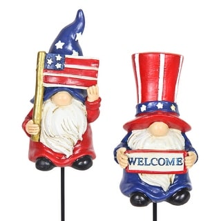 Exhart 2 Piece Patriotic USA Gnome Pot Stake Set, 11 Inch