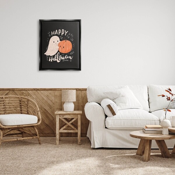 Stupell Happy Halloween Smiling Ghost Pumpkin Floater Canvas Wall Art by Loni Harris