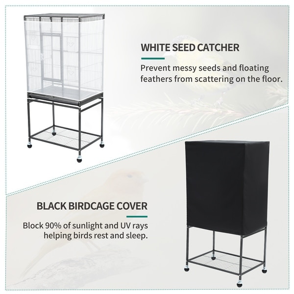 53 inches Bird Cage, Parakeet Cage for Parrot, Cockatiel, Flight cage for Birds with Rolling Stand (2 Extra Birdcage Covers)