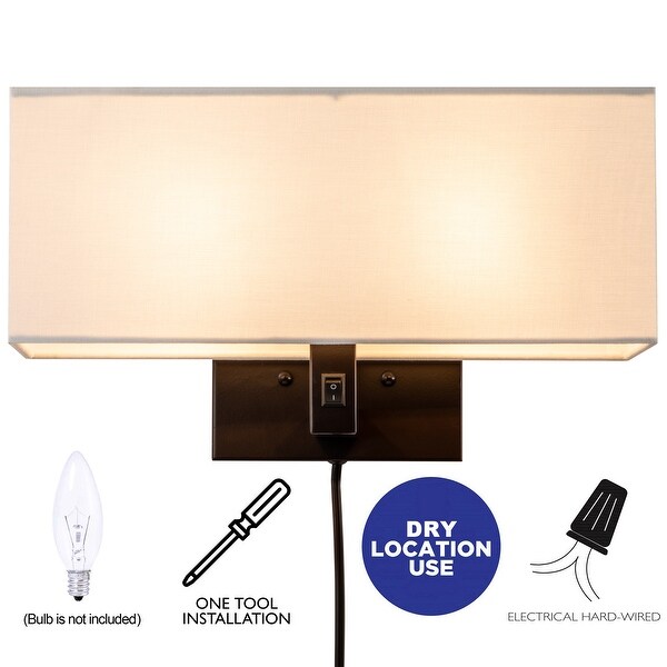 2-Light Oil-rubbed Bronze Finish Wall Sconce with Linen Shade - ORB