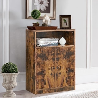 Storage Cabinet with Adjustable Shelves, Wooden Sideboard for Organizing Kitchen and Living Room, Rustic Brown