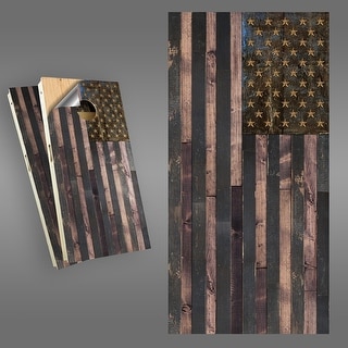 Rustic American Flag Cornhole Board Wrap Set - N/A