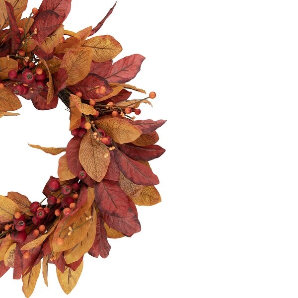 Berries with Leaves Artificial Fall Harvest Twig Wreath, 24", Unlit