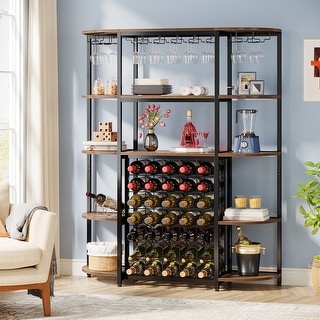 Freestanding Wine Rack with Glass Holder, 35-Bottle Wine Bakers Rack