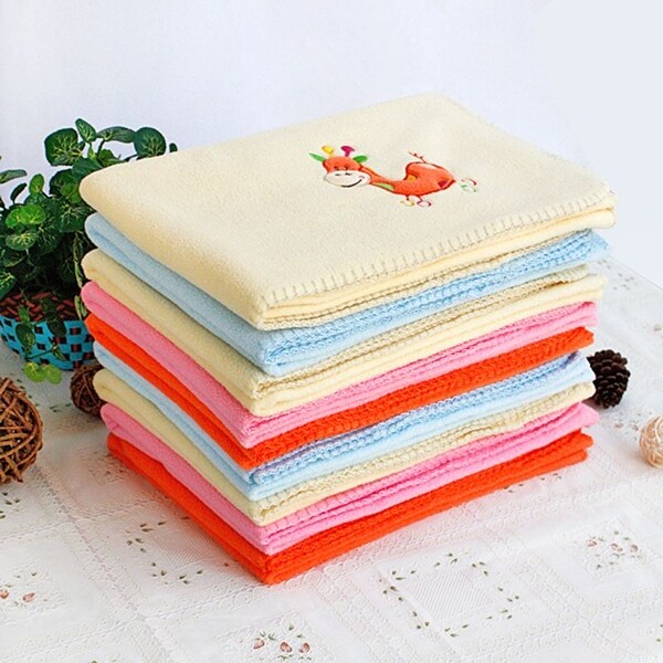 Purple Hippo - Yellow Embroidered Applique Coral Fleece Baby Throw Blanket (29.5 by 39.4 inches)