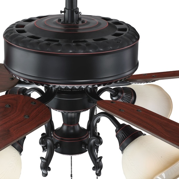 52" Reversible Wood 5-blade Ceiling Fan with Lights and Pull Chain