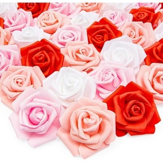 100 Pack 3" Artificial Rose Fake Flower Heads for Flower Décor, 4 Colors 25 Each