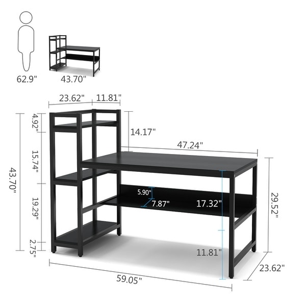 60 " Computer Desk with Hutch Bookshelf, Reversible Home Office Desk