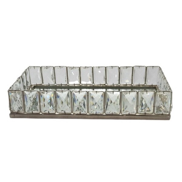 Crystal Vanity Tray - Silver - 14.5 x 7.75 x 2.5"