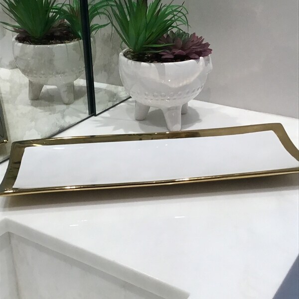 White Oblong Tray Gold Edged - White/gold