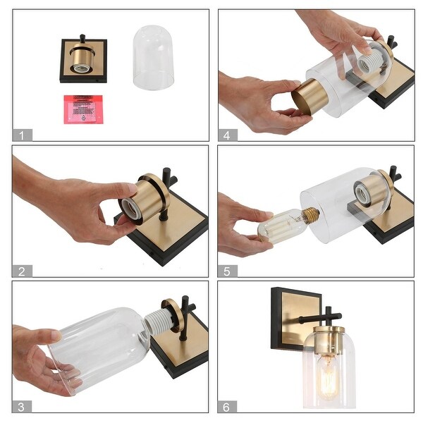 Modern Transitional 1-Light Black Gold Cylinder Glass Wall Sconce Dimmable Bathroom Vanity Lights