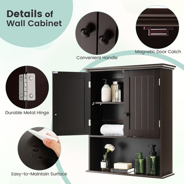 Costway Wall Mount Bathroom Cabinet Wooden Medicine Cabinet Storage