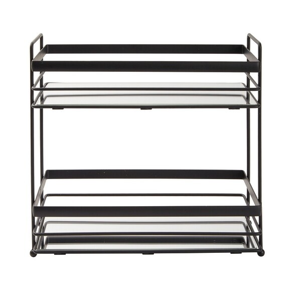 2-Tier Matte Black Mirrored Tray for Vanity, Bathroom Countertop, Perfume Organizer (12 x 5.7 x 11 In)