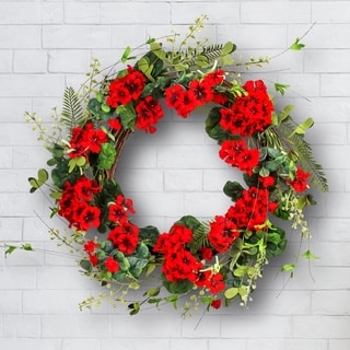 Geranium / Fern / Willow Wreath 22"