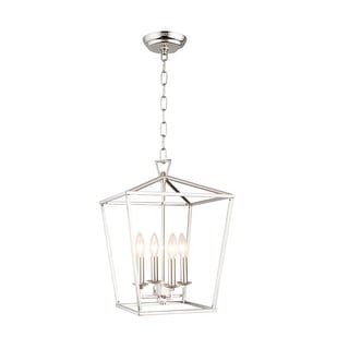 4 Light Caged Chandelier in Polished Nickel Finish - Polished Nickel - Polished Nickel