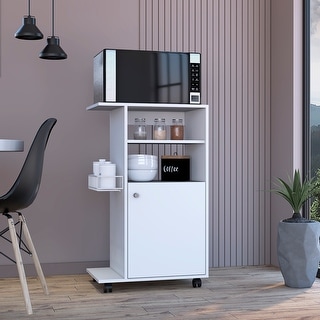 Kitchen Island Cart on Wheels with 1-Cabinet and 2-Open Shelves, Rolling Kitchen Island Coffee Bar Trolley for Dining Room