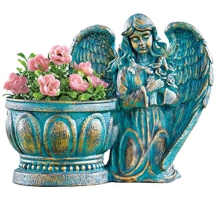 Hand-Painted Praying Angel Copper Style Planter - 12.000 x 10.250 x 9.500