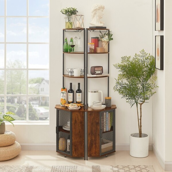 VECELO 5-Tier Corner Wine Rack Bookshelf Display Shelves Rack, 3 Color Options(Brown/Charcoal grey/Glod)