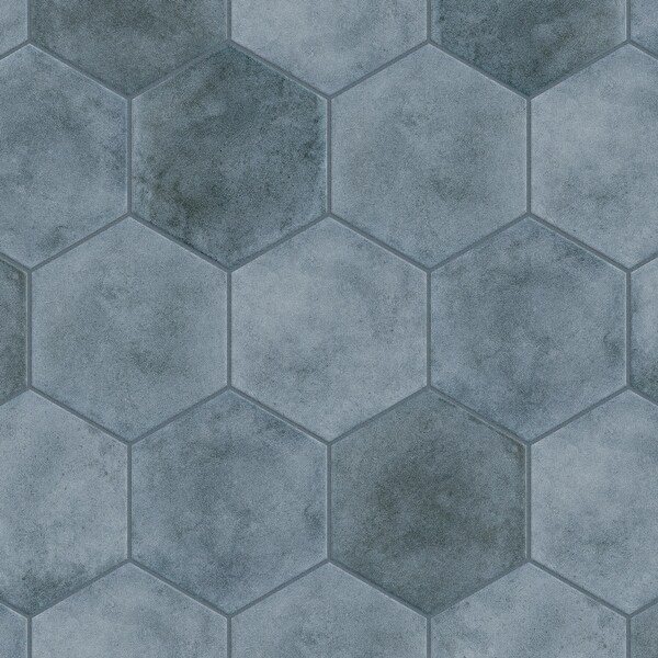 Merola Tile Matter Hex Blue 7-7/8" x 9" Porcelain Floor and Wall Tile - Case (10 Tiles)