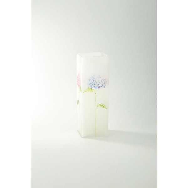 11" Clear Floral Printed Square Flower Hand Blown Glass Vase