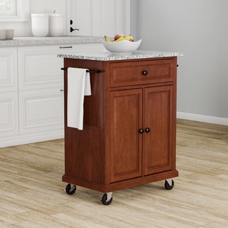 Compact Solid Granite Top Portable Kitchen Cart/ Island in Classic Cherry Finish - N/A