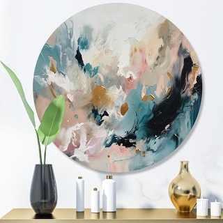 Designart "Delicate Brushstrokes Abstract Painting V" Abstract Metal Round Wall Art